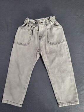 Zara Kids Acid Wash Gray Paperbag Waist Pull On Jeans Toddler Kids 2-3 Years